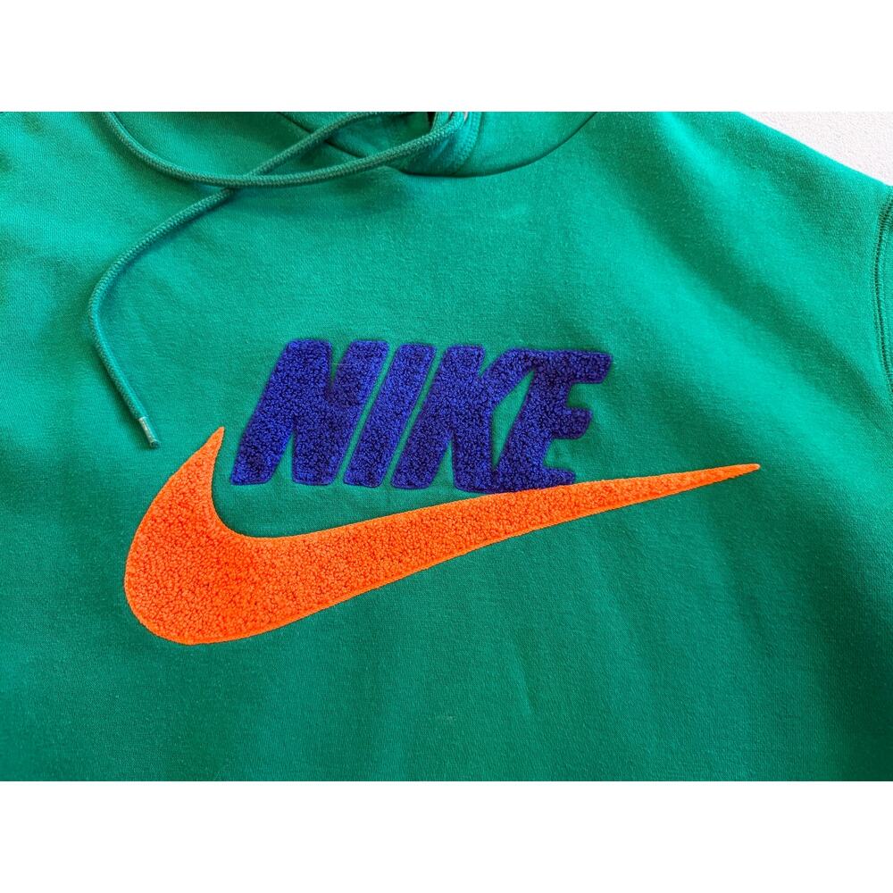 Nike Sportswear Green Pullover Hoodie Fleece Orange Blue Logo Women’s Small - Picture 7 of 7